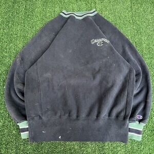 VTG 90s Champion Reverse Weave Navy Blue Green Seattle Crewneck Sweatshirt Large
